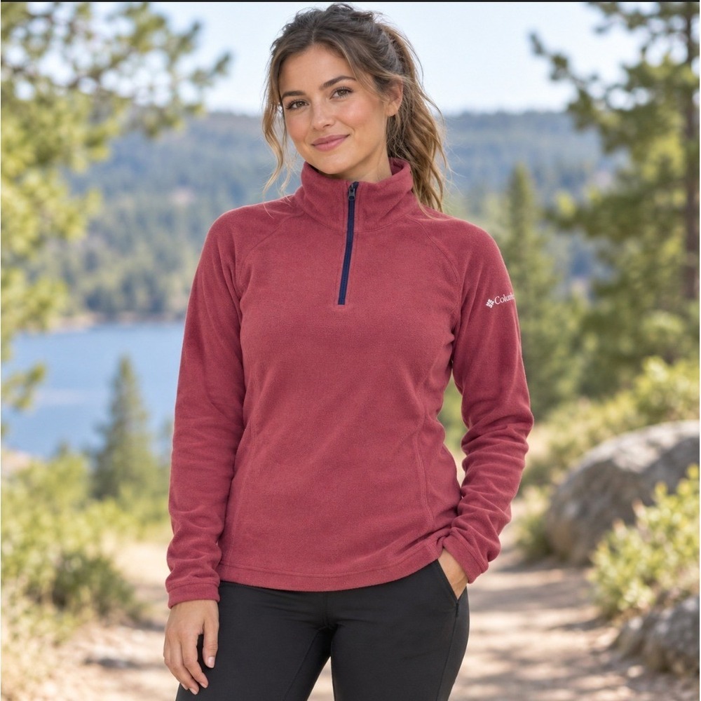 Columbia Womens Fleece Quarter Zip Pullover Sweater Maroon Red Size Medium